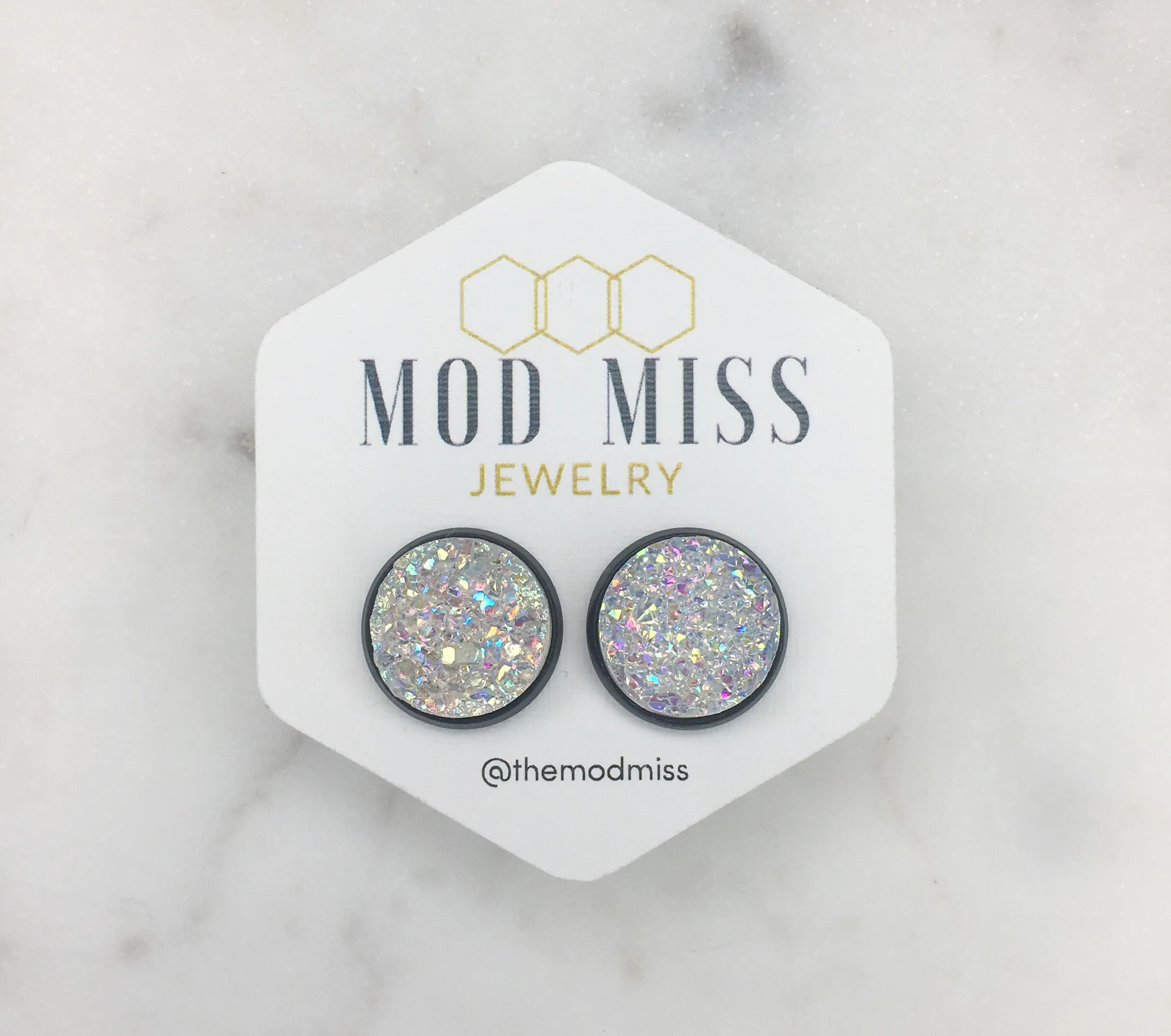 Druzy Stud Earring Clear AB