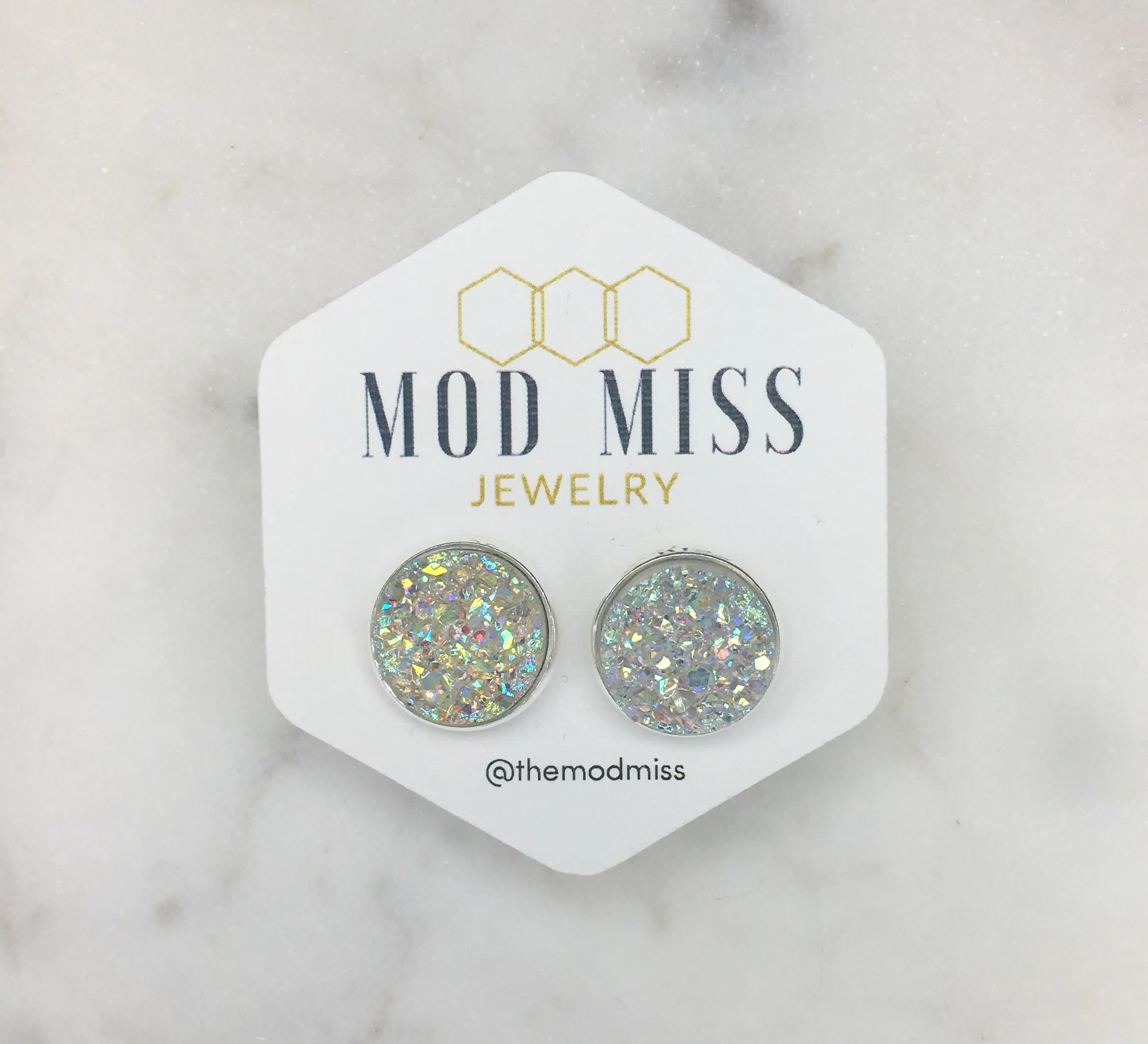 Druzy Stud Earring Clear AB