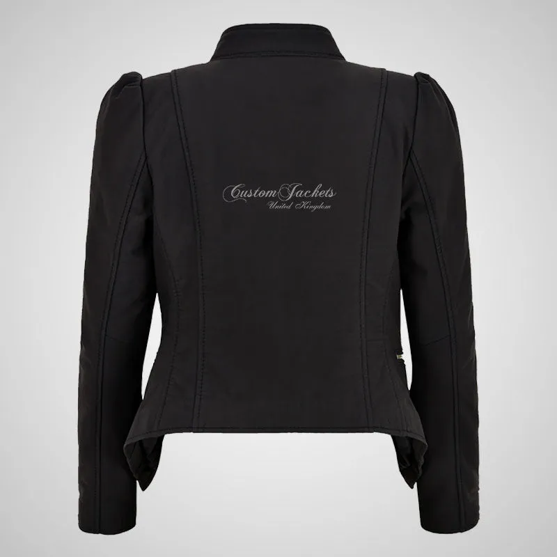 ELENA Ladies Matte Leather Puff Sleeves Leather Jacket