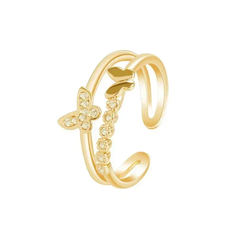 Exquisite Zircon Double Opening Butterfly Ring For Woman Fashion Jewelry 2023 New Wedding Party Luxury Accessories Rings