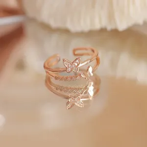 Exquisite Zircon Double Opening Butterfly Ring For Woman Fashion Jewelry 2023 New Wedding Party Luxury Accessories Rings