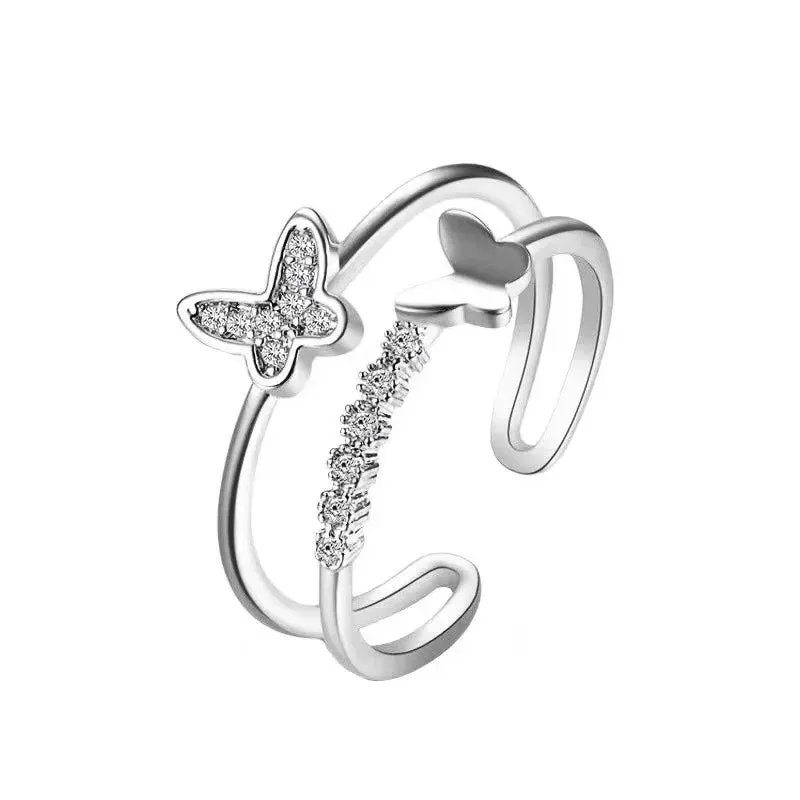 Exquisite Zircon Double Opening Butterfly Ring For Woman Fashion Jewelry 2023 New Wedding Party Luxury Accessories Rings