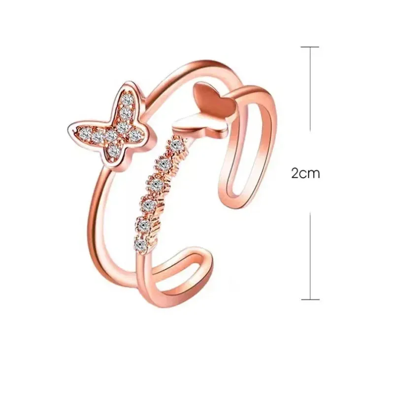 Exquisite Zircon Double Opening Butterfly Ring For Woman Fashion Jewelry 2023 New Wedding Party Luxury Accessories Rings