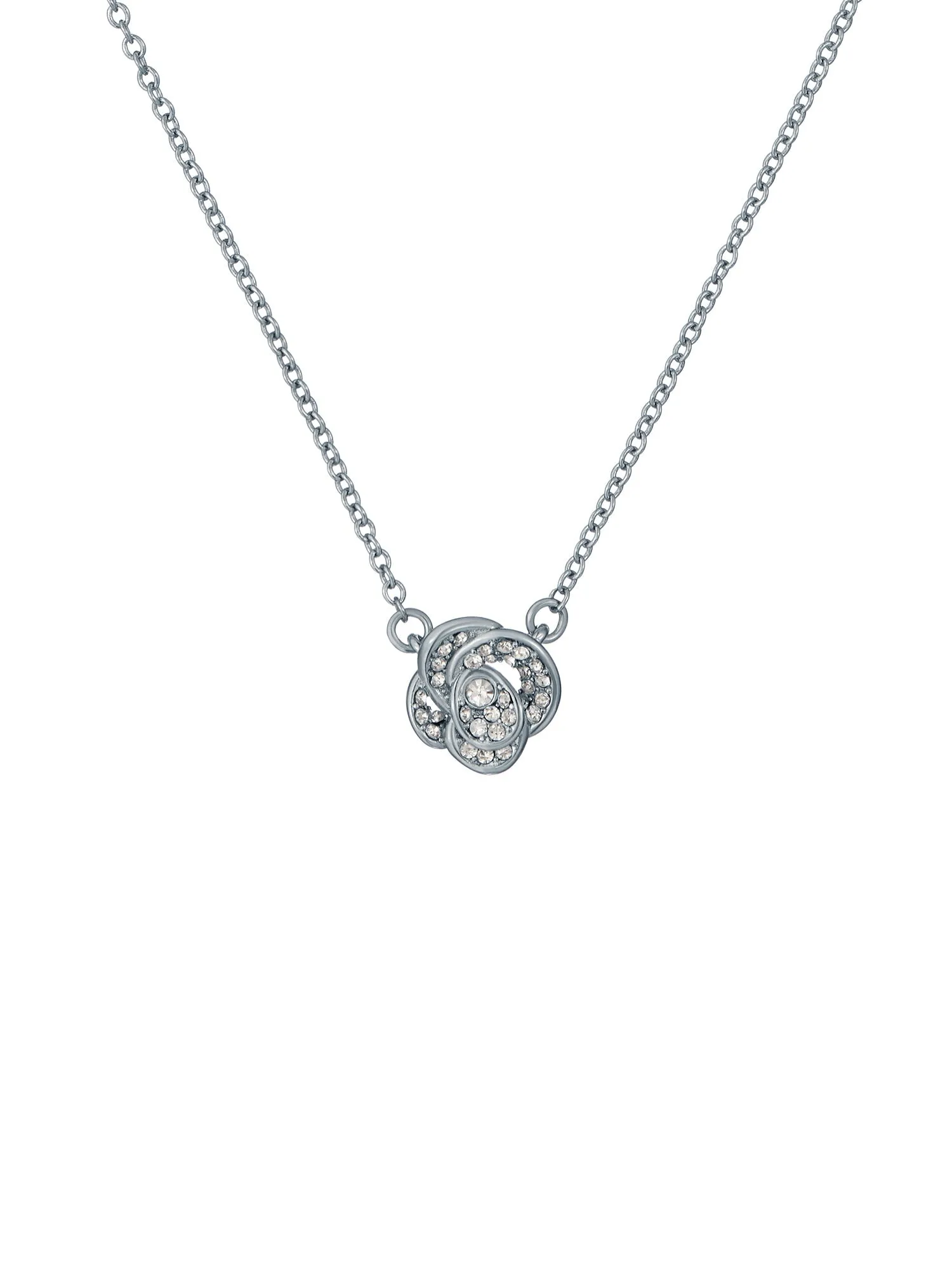 Florita Crystal Flower Pendant Necklace Silver