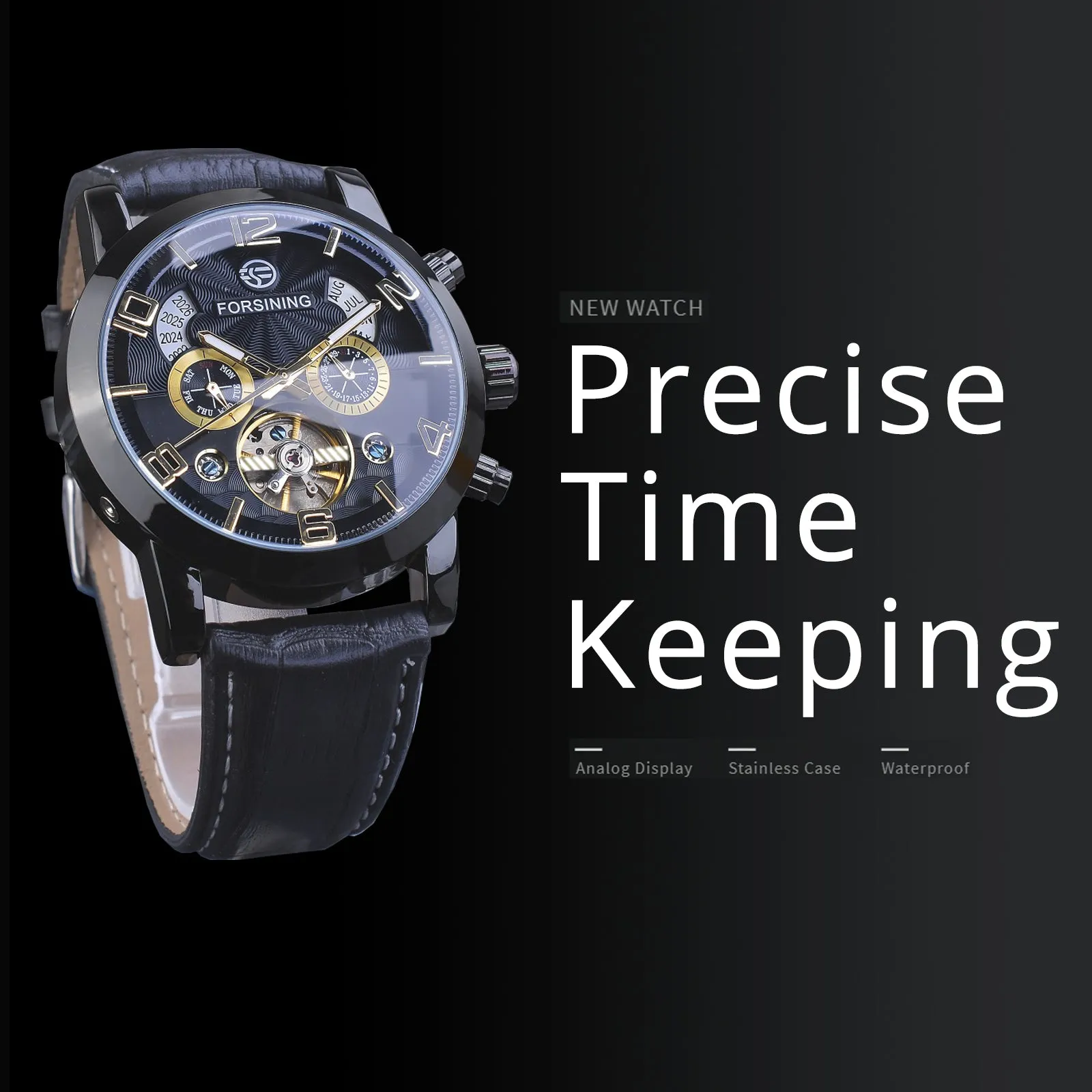 Forsining Vintage Tourbillon Skeleton Automatic Mechanical Watches for Men A165 Multifunction Dial Genuine Leather Strap