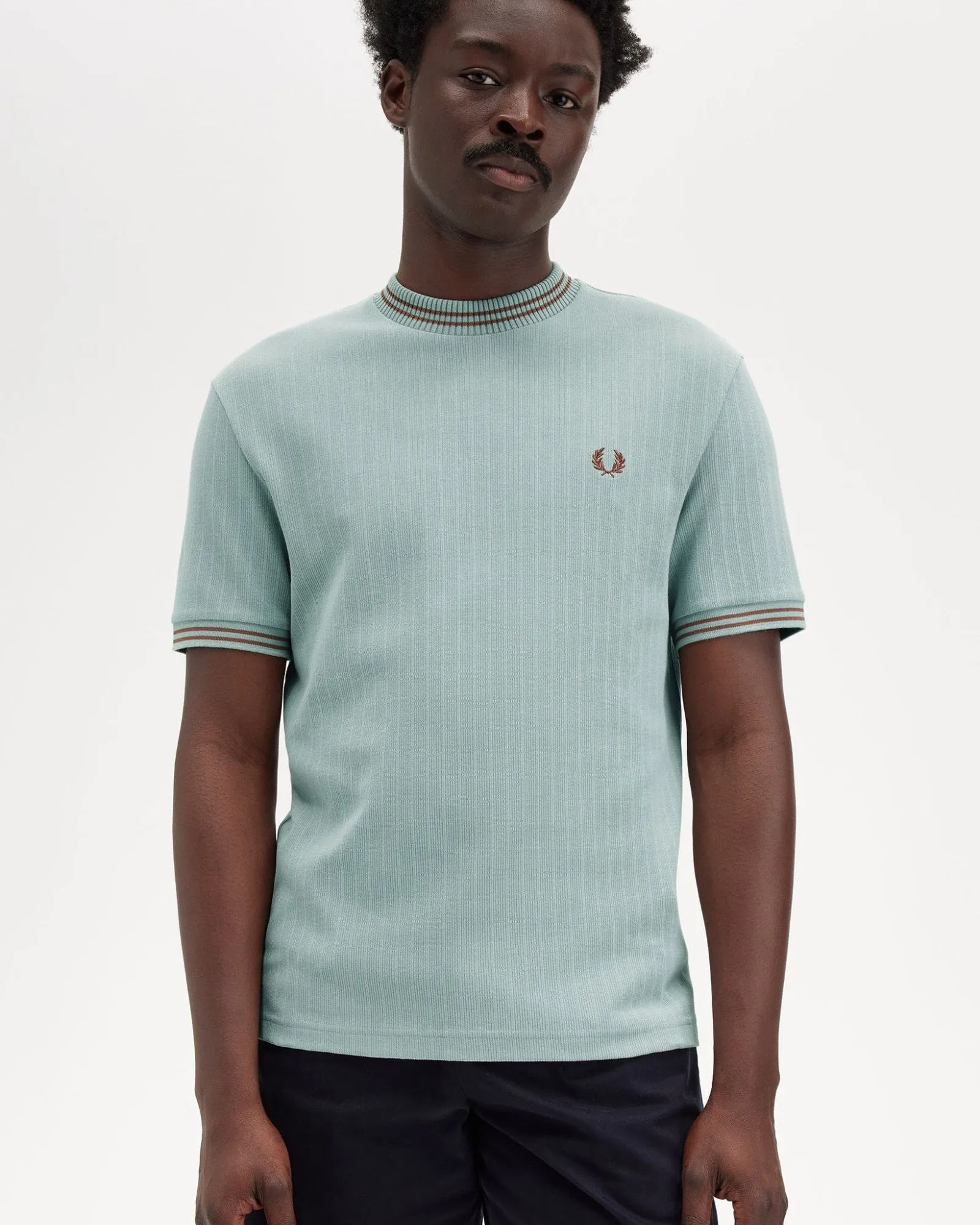 Fred Perry Ribbed Jersey Tee - Silver Blue