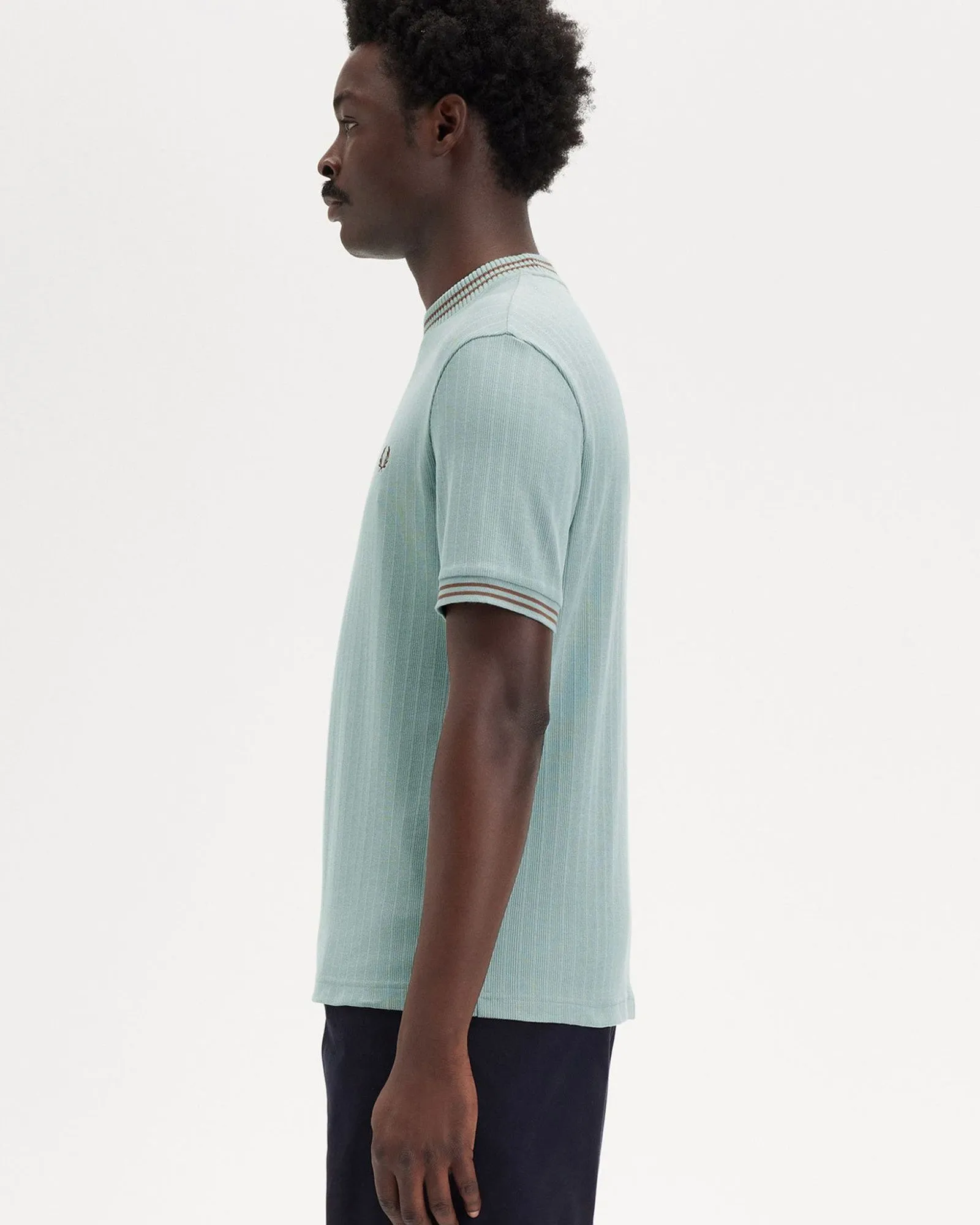 Fred Perry Ribbed Jersey Tee - Silver Blue