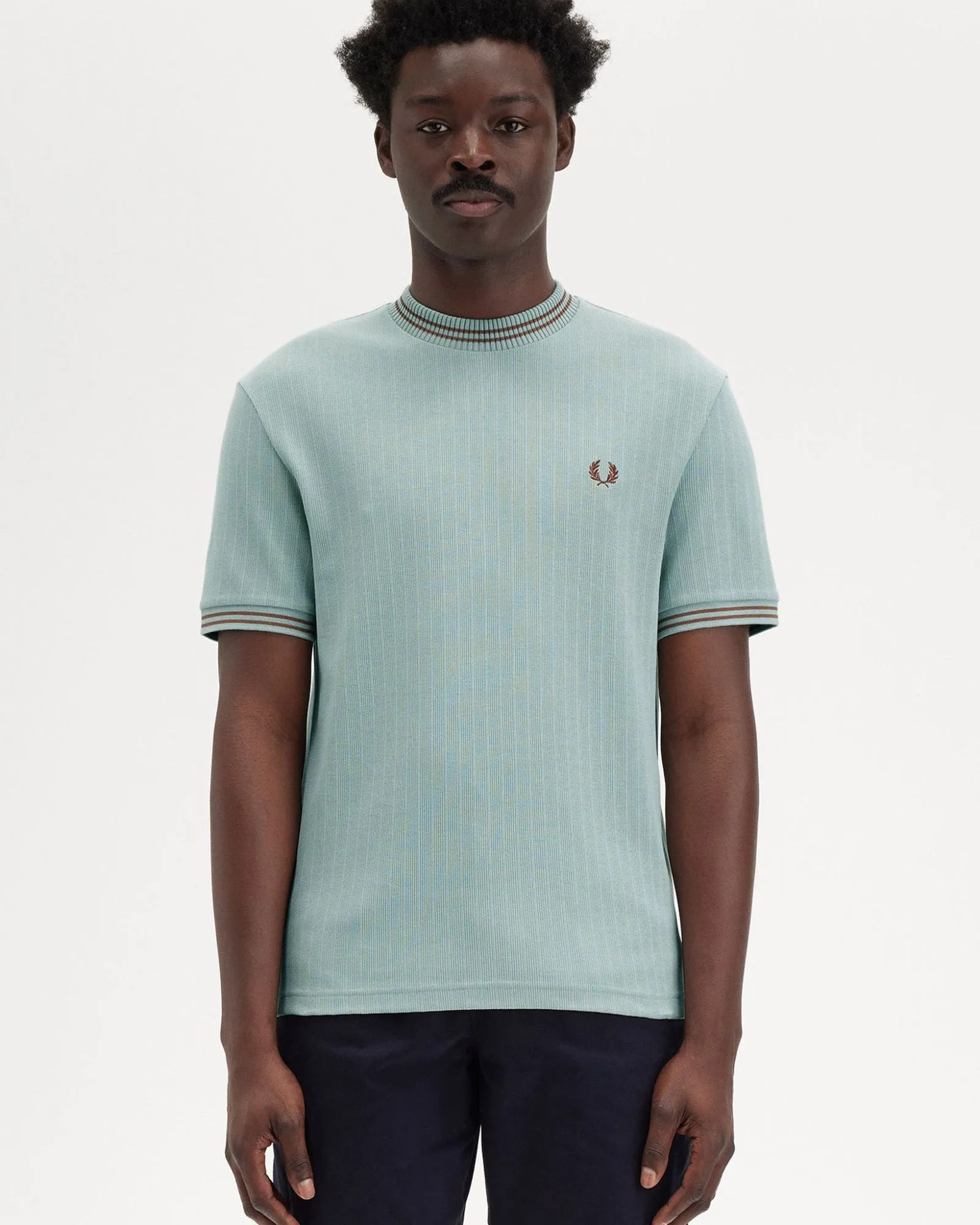 Fred Perry Ribbed Jersey Tee - Silver Blue
