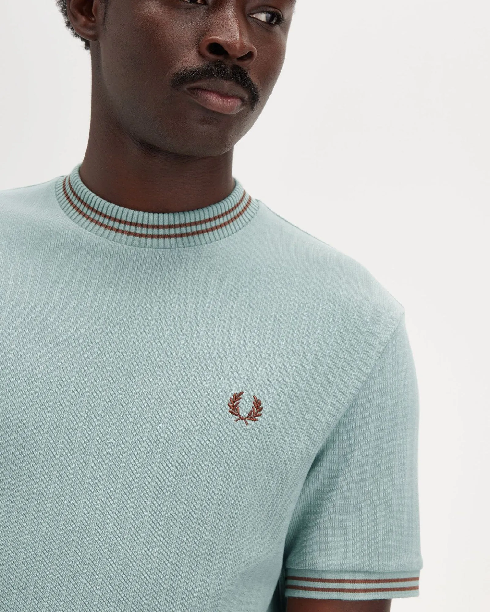 Fred Perry Ribbed Jersey Tee - Silver Blue