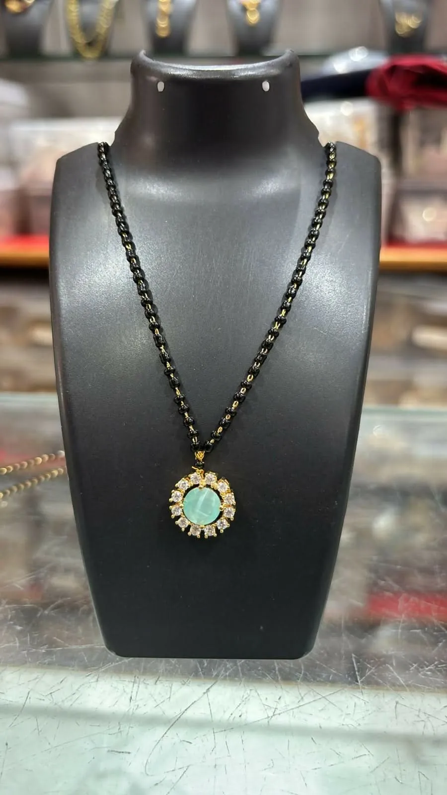 Gold-Plated Crystal-Beaded Stone-Studded Mangalsutra (MultiColor-Stones) (TPT)