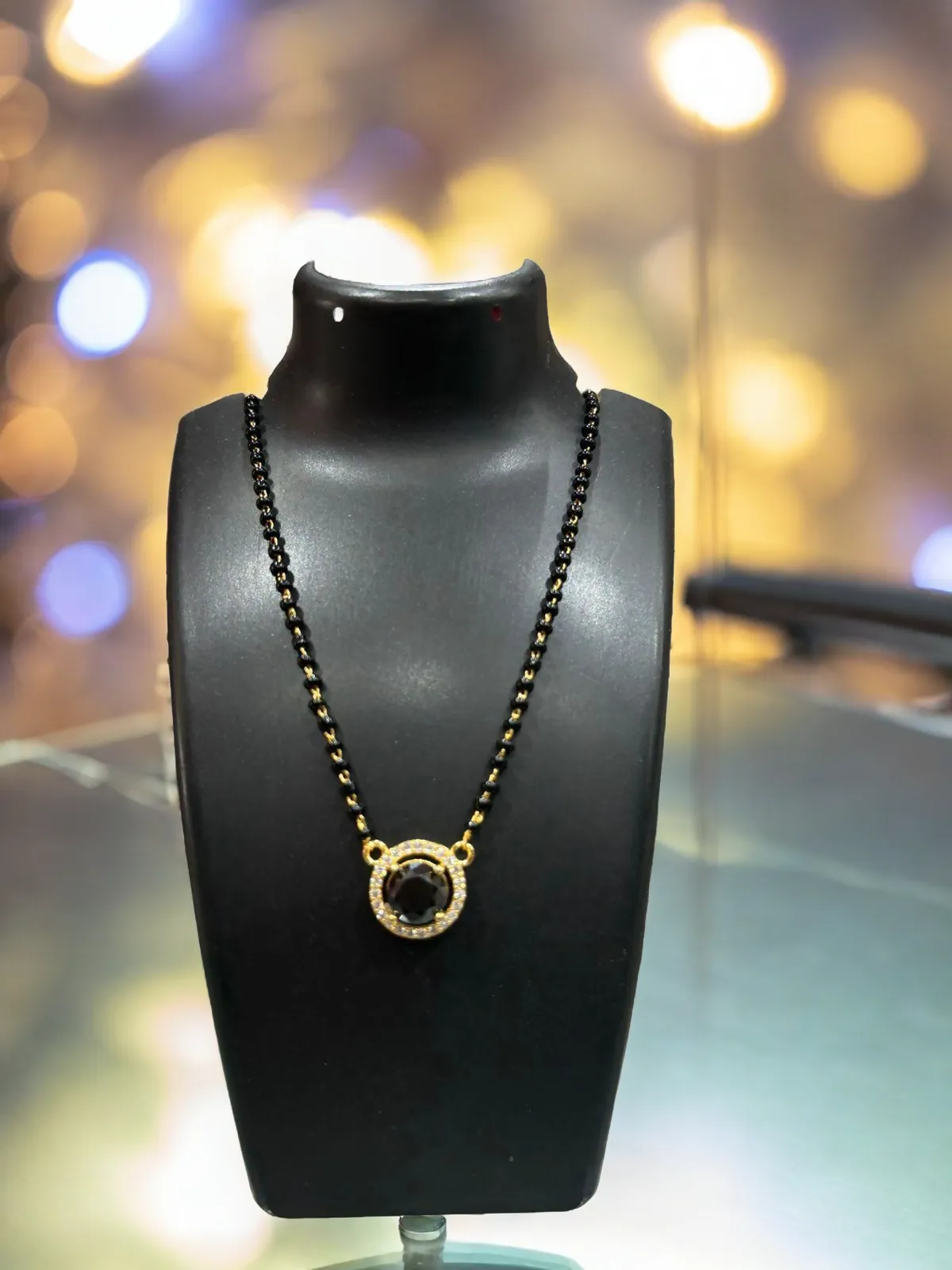 Gold-Plated Crystal-Beaded Stone-Studded Mangalsutra (MultiColor-Stones) (TPT)