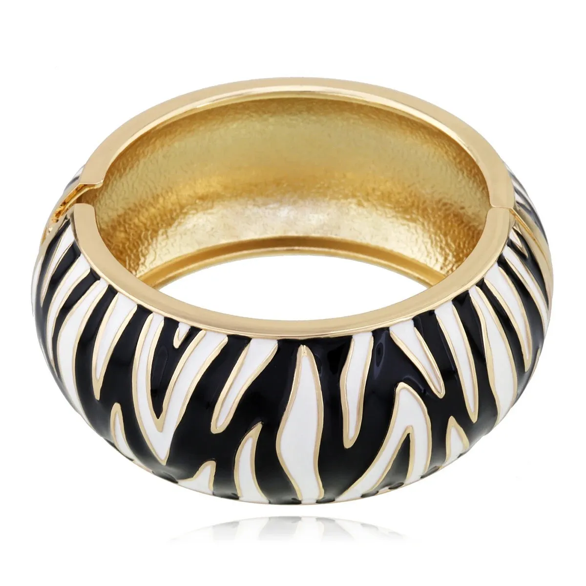 Golden Plated Zebra-Print Shape Round Bangle bracelet Metal Statement