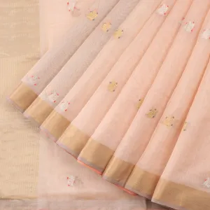 Handwoven Peach Silk Cotton Chanderi Sari - WIIAPRI CEBS -1