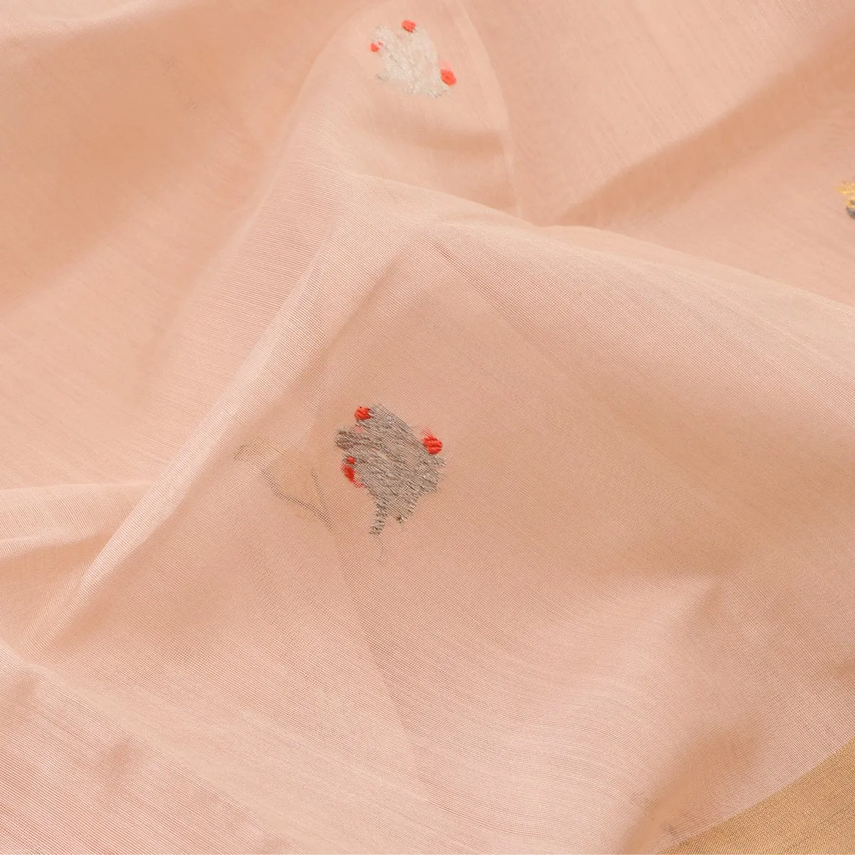 Handwoven Peach Silk Cotton Chanderi Sari - WIIAPRI CEBS -1