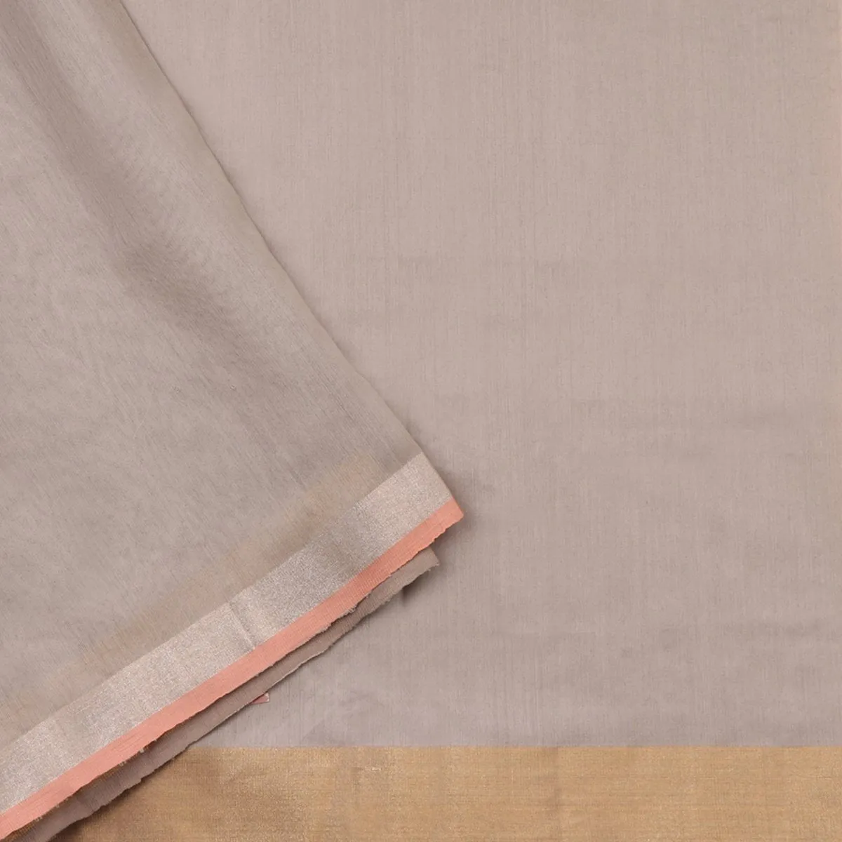 Handwoven Peach Silk Cotton Chanderi Sari - WIIAPRI CEBS -1