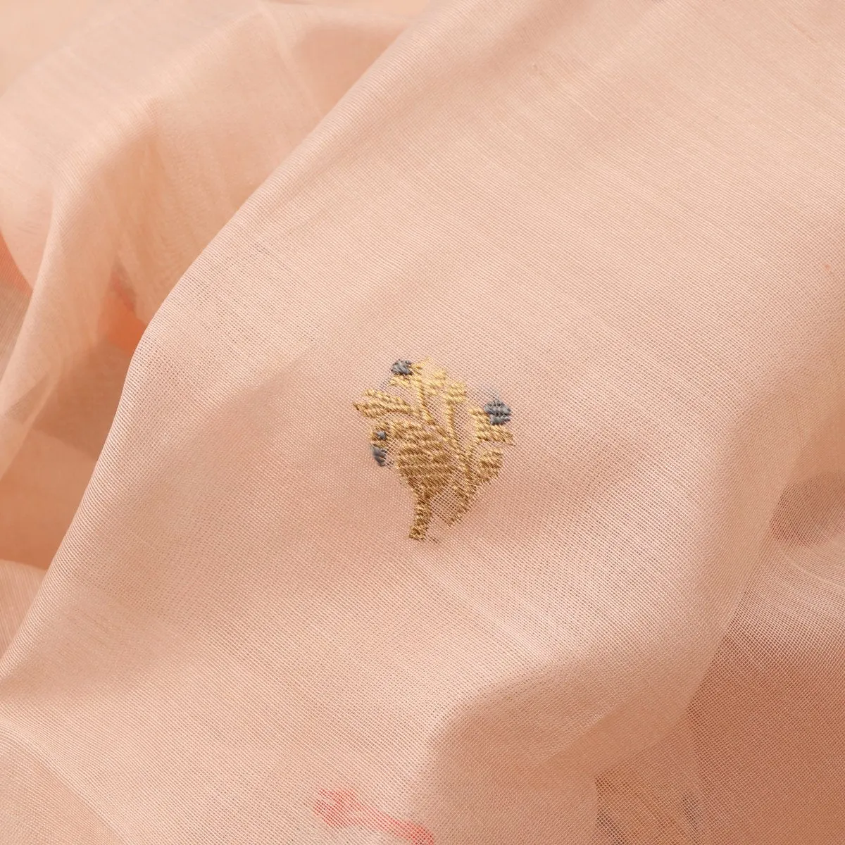 Handwoven Peach Silk Cotton Chanderi Sari - WIIAPRI CEBS -1