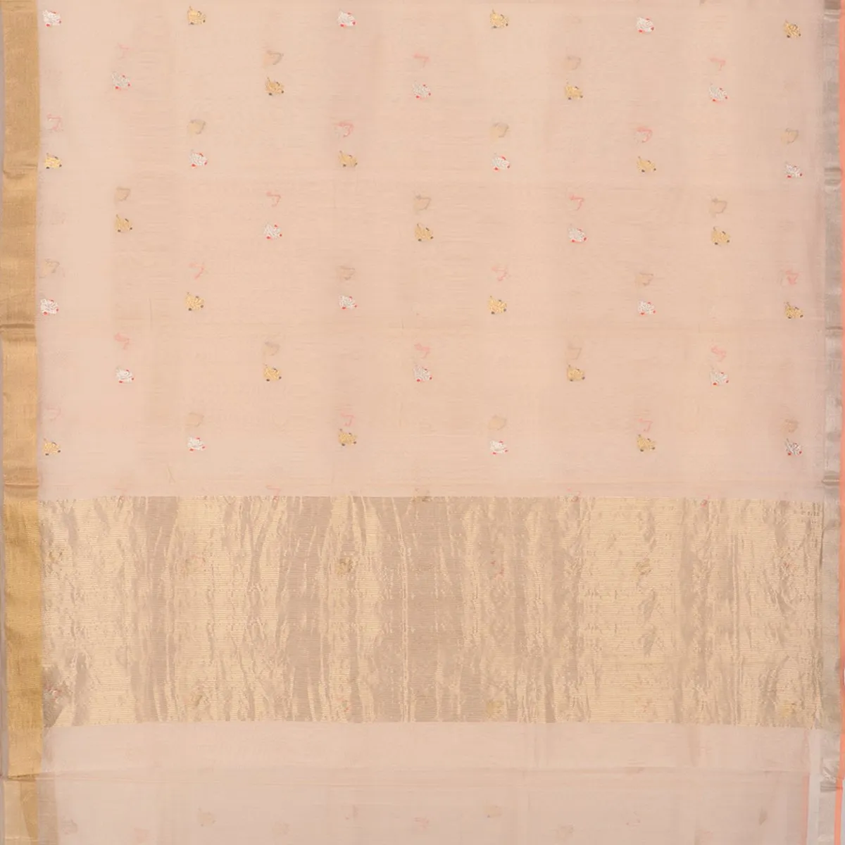 Handwoven Peach Silk Cotton Chanderi Sari - WIIAPRI CEBS -1