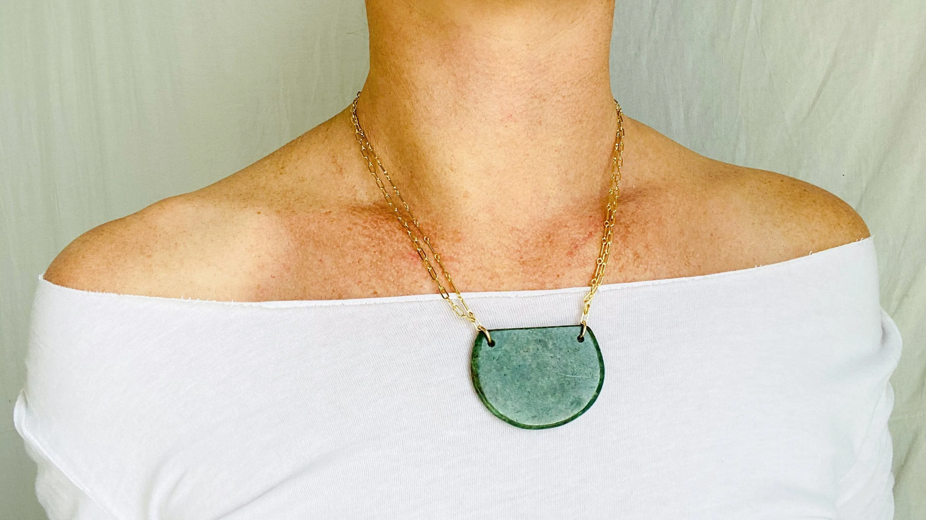 Imperial Jade Pendant on Gold Plated Chain. Guatemalan Jade