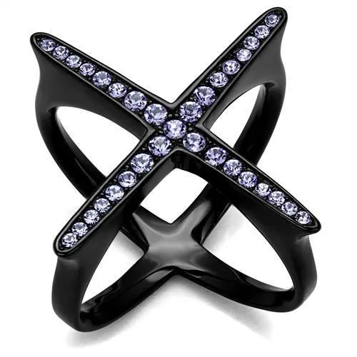 IP Black(Ion Plating) Stainless Steel Ring with Top Grade Crystal in Amethyst for Women Style TK2603