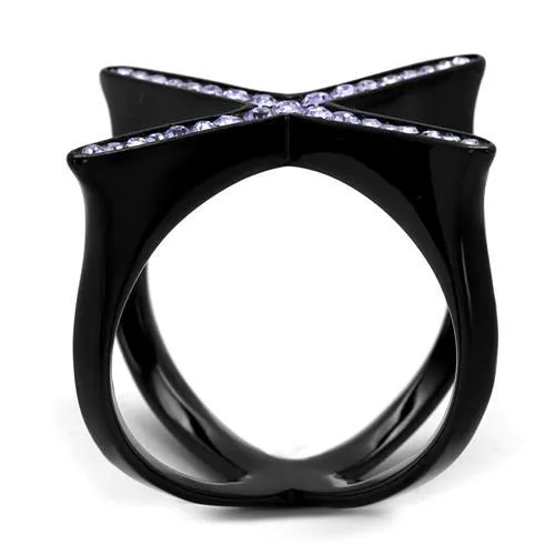 IP Black(Ion Plating) Stainless Steel Ring with Top Grade Crystal in Amethyst for Women Style TK2603