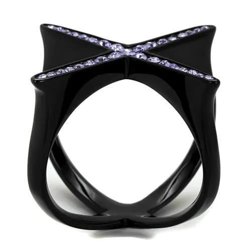 IP Black(Ion Plating) Stainless Steel Ring with Top Grade Crystal in Amethyst for Women Style TK2603