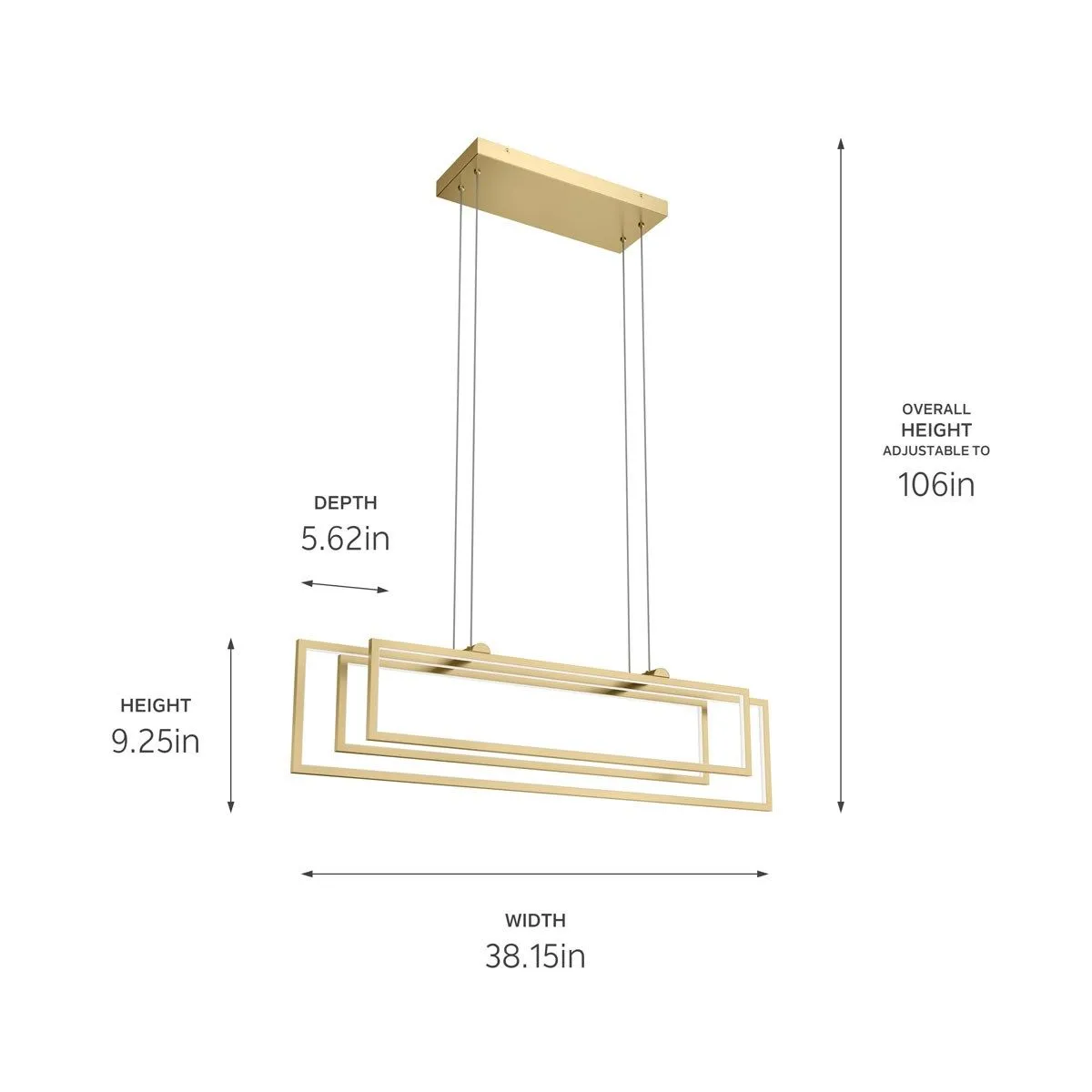 Jestin 38 in. 3 Lights LED Pendant Light Gold finish