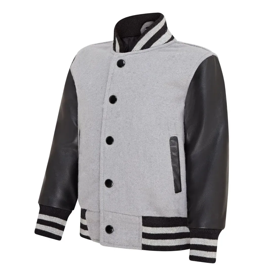 Kids Grey Black Varsity Bomber Jacket