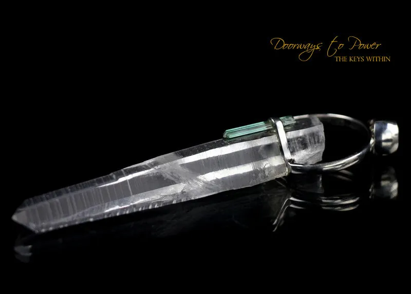 Lemurian Light Laser Quartz Crystal Pendant & Green Tourmaline