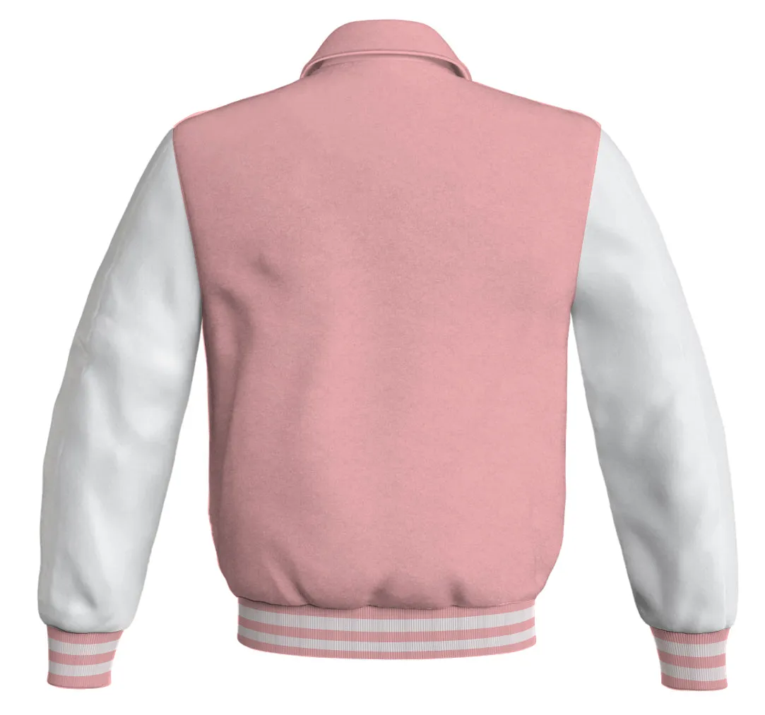 Letterman Varsity Classic Jacket Pink Body and White Leather Sleeves