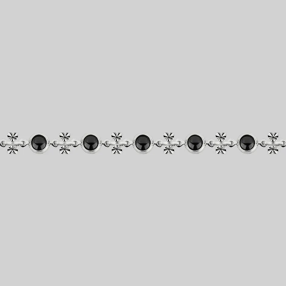LISBET. Cross & Black Glass  Choker - Silver
