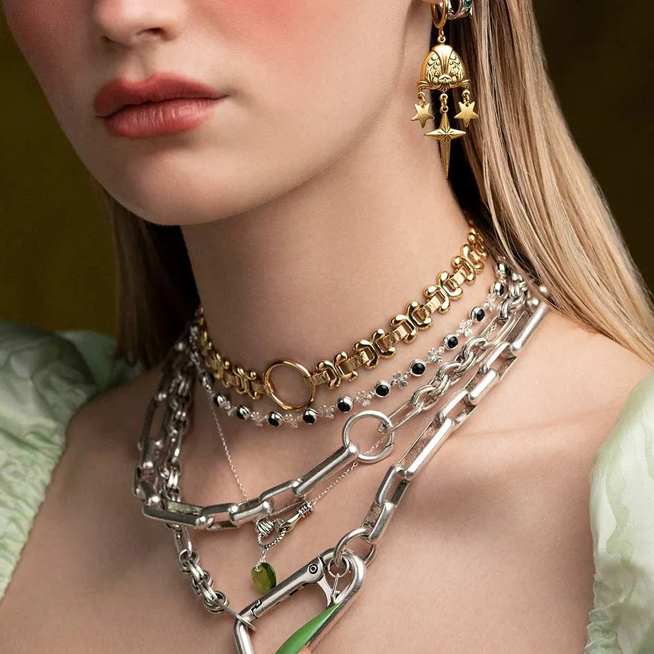 LISBET. Cross & Black Glass  Choker - Silver