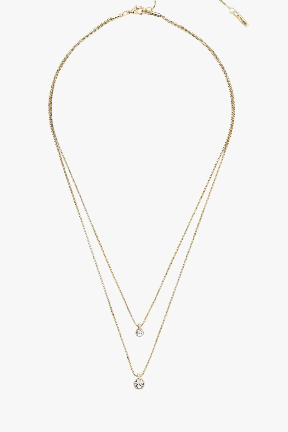 Lucia Pi Gold Double Necklace with Crystal