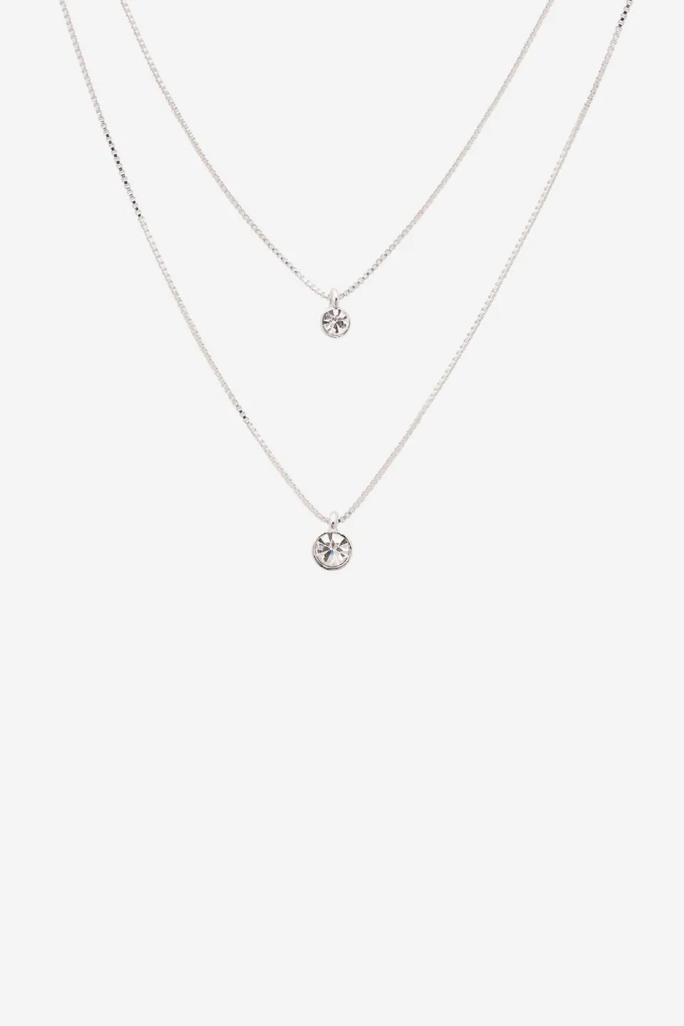 Lucia Pi Silver Double Necklace with Crystals