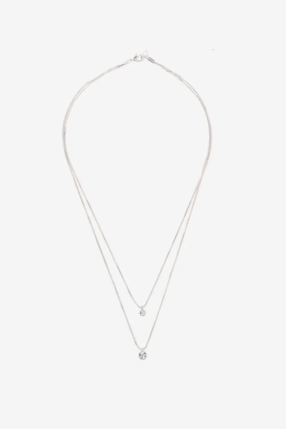 Lucia Pi Silver Double Necklace with Crystals