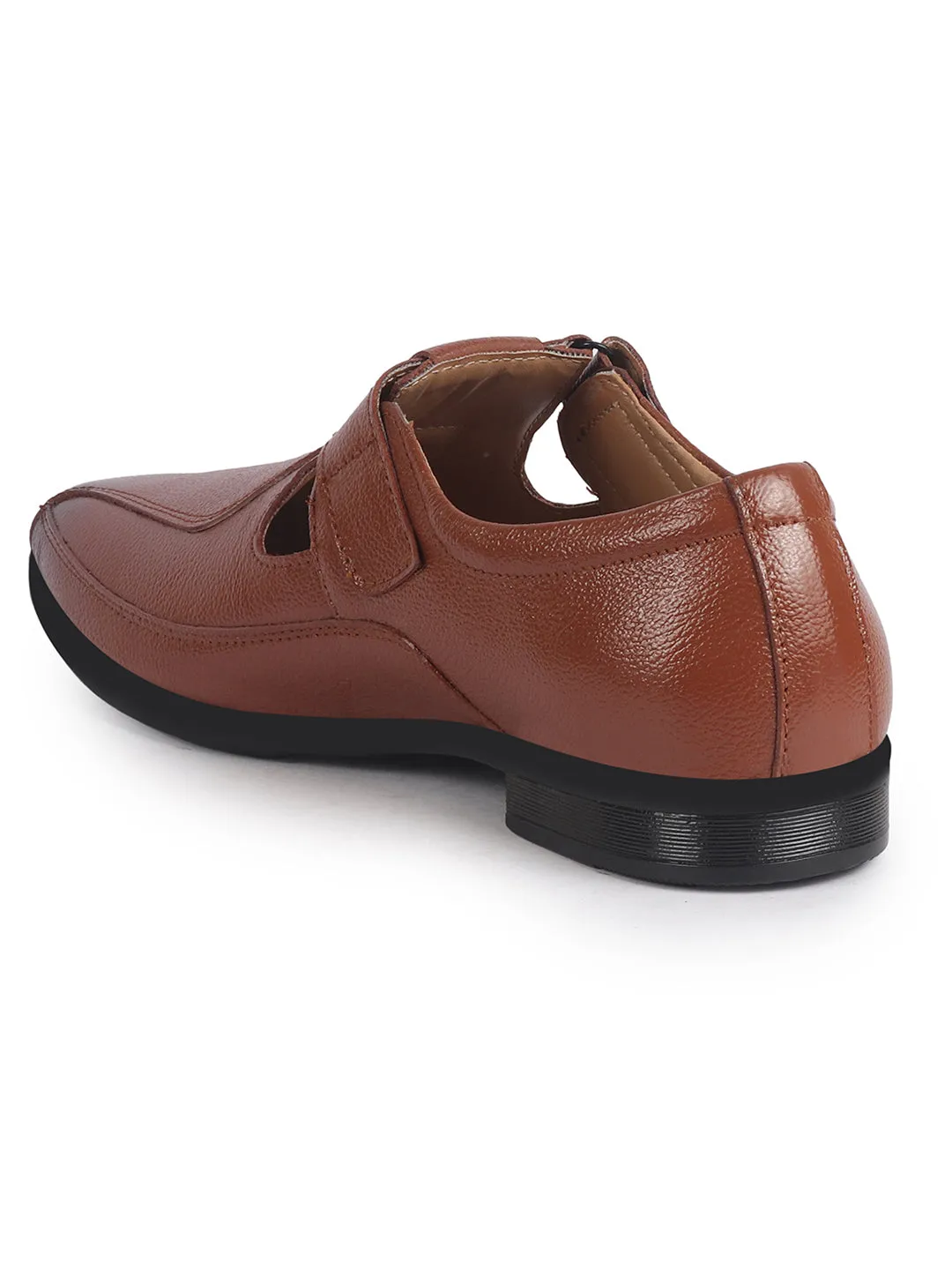 Men Tan Genuine Leather Broad Feet Breathable Slip On Adjustable Strap Peshawari Shoe Style Sandals|Work Wear|Formal Office Wear
