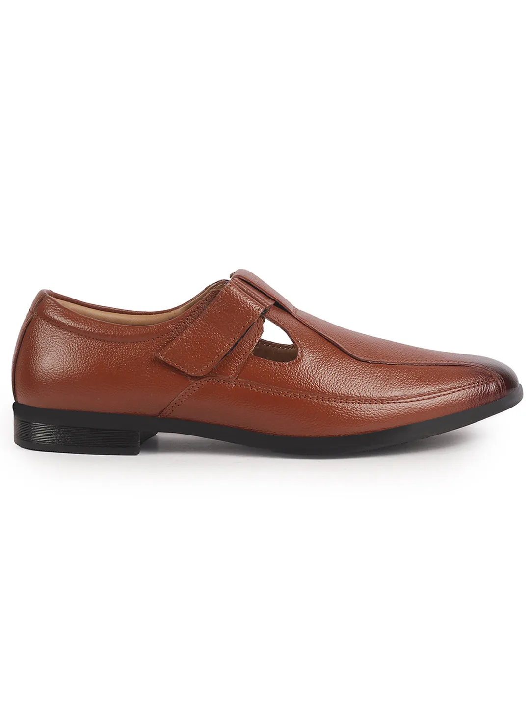 Men Tan Genuine Leather Broad Feet Breathable Slip On Adjustable Strap Peshawari Shoe Style Sandals|Work Wear|Formal Office Wear