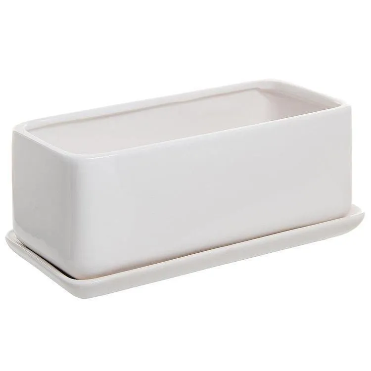 Minimalist White Ceramic Planter Pot, Rectangular