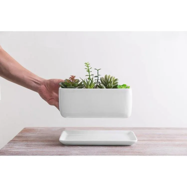 Minimalist White Ceramic Planter Pot, Rectangular