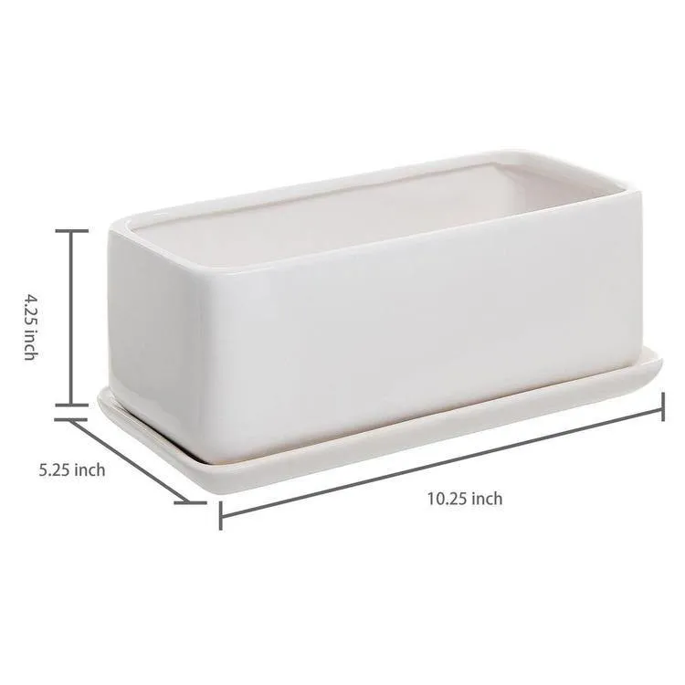 Minimalist White Ceramic Planter Pot, Rectangular