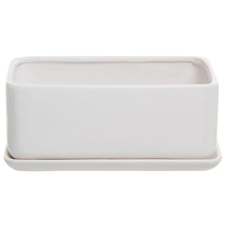 Minimalist White Ceramic Planter Pot, Rectangular