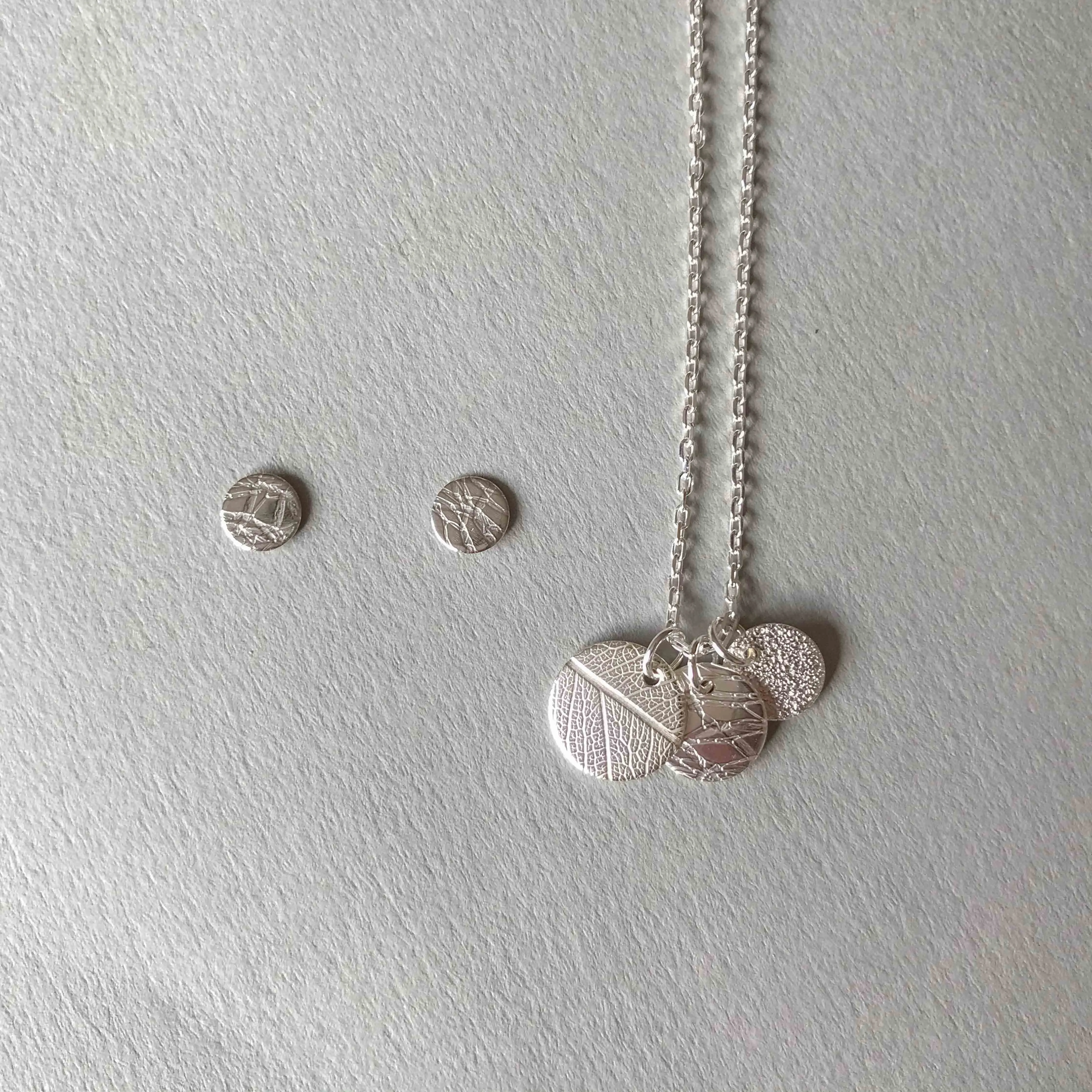 Mixed Texture Charm Pendant & Stud Set