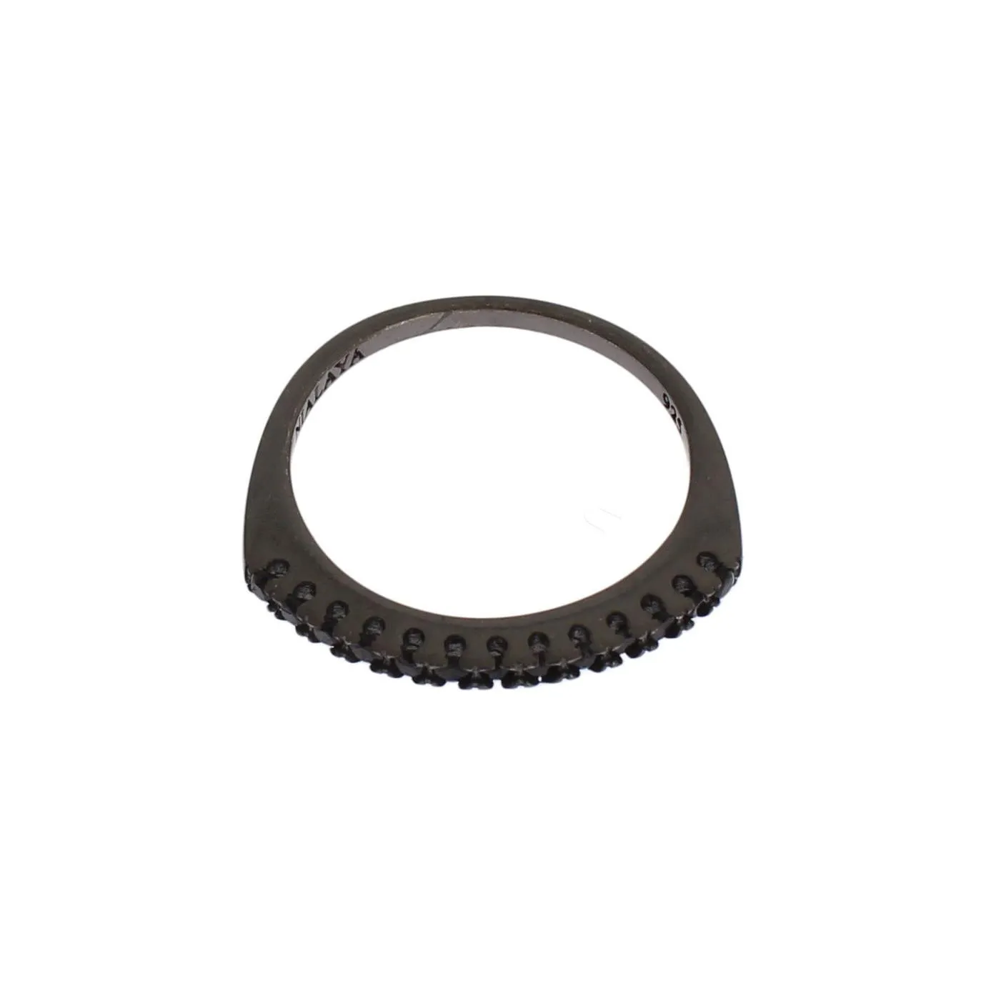 Nialaya Elegant Black Crystal Sterling Silver Ring