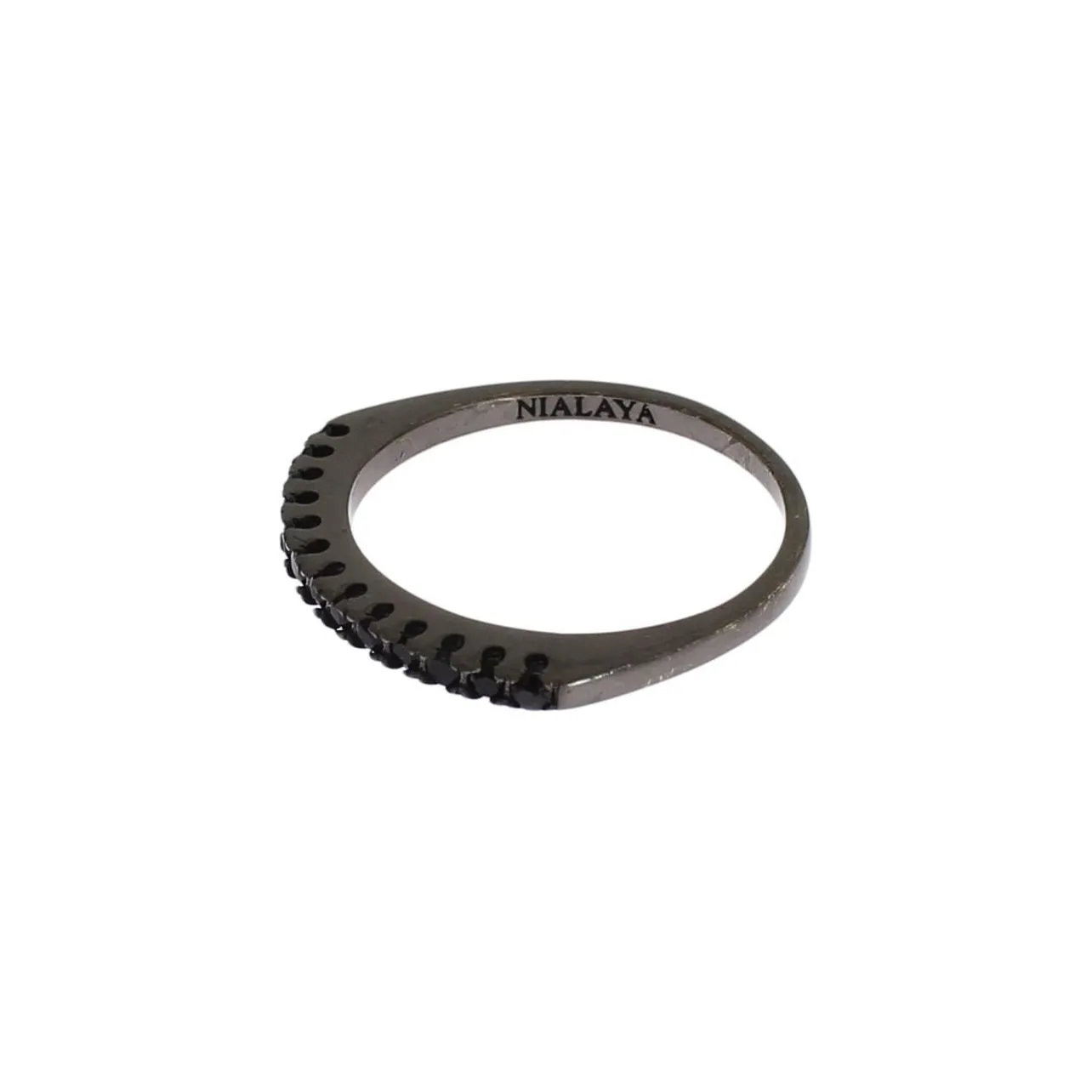 Nialaya Elegant Black Crystal Sterling Silver Ring