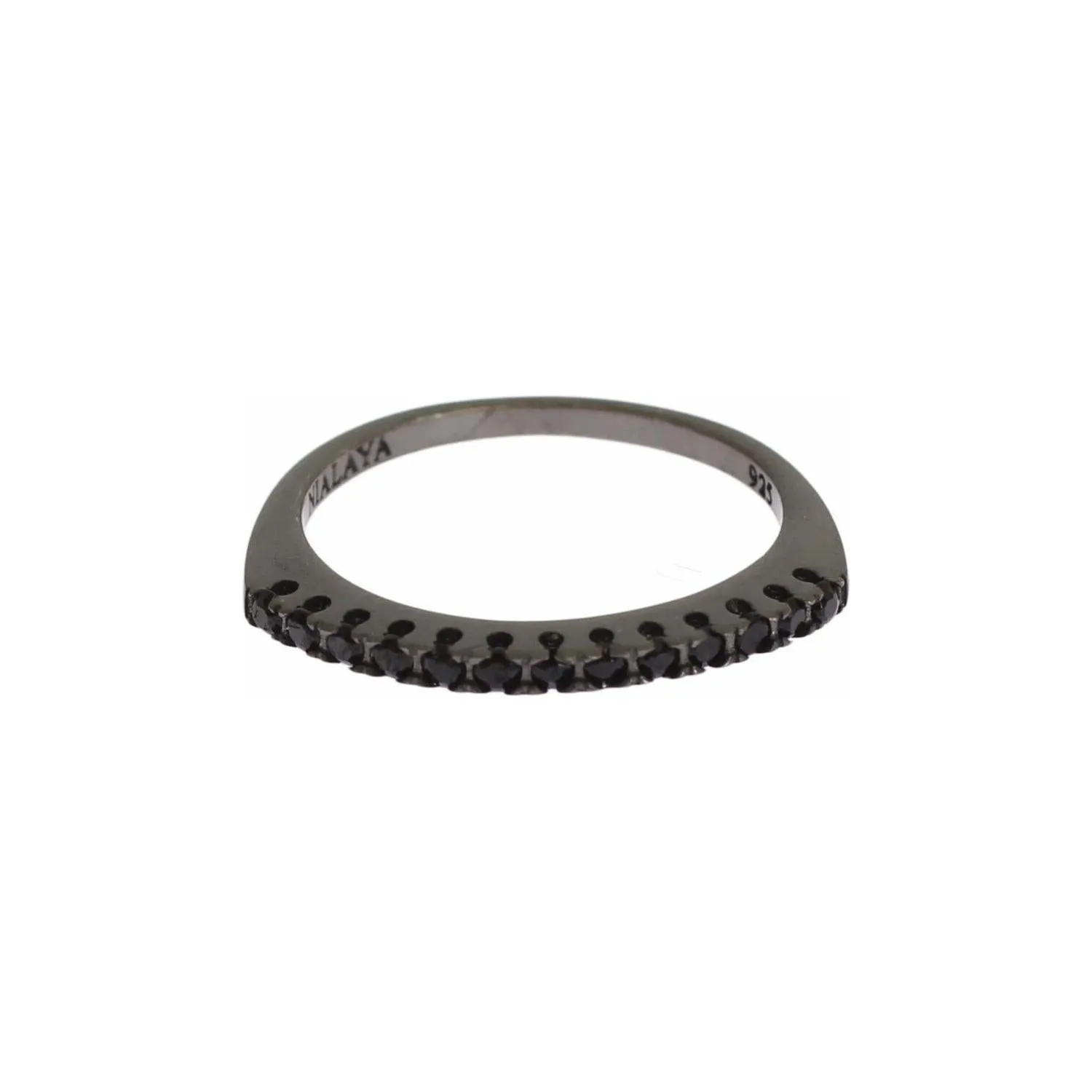 Nialaya Elegant Black Crystal Sterling Silver Ring