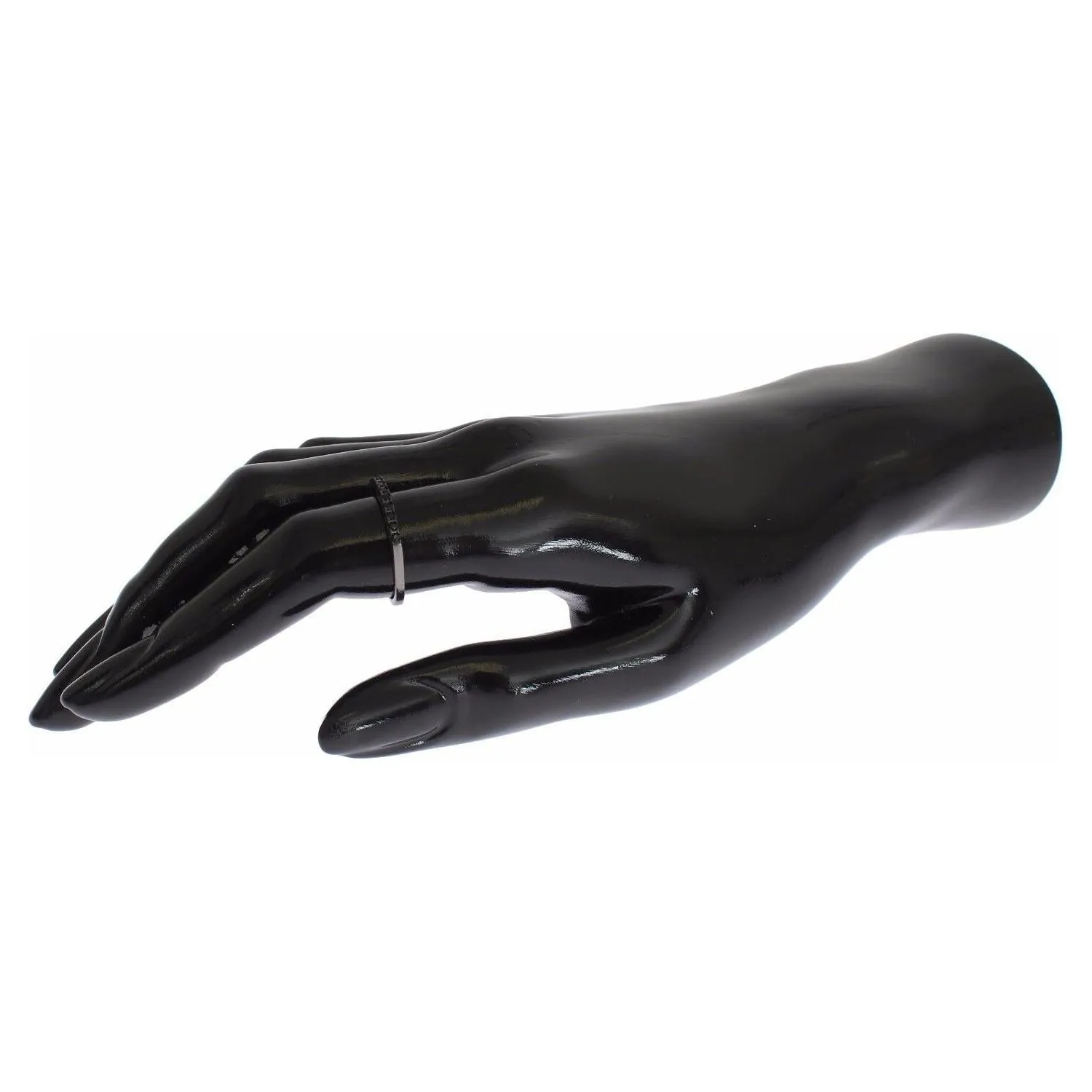 Nialaya Elegant Black Crystal Sterling Silver Ring