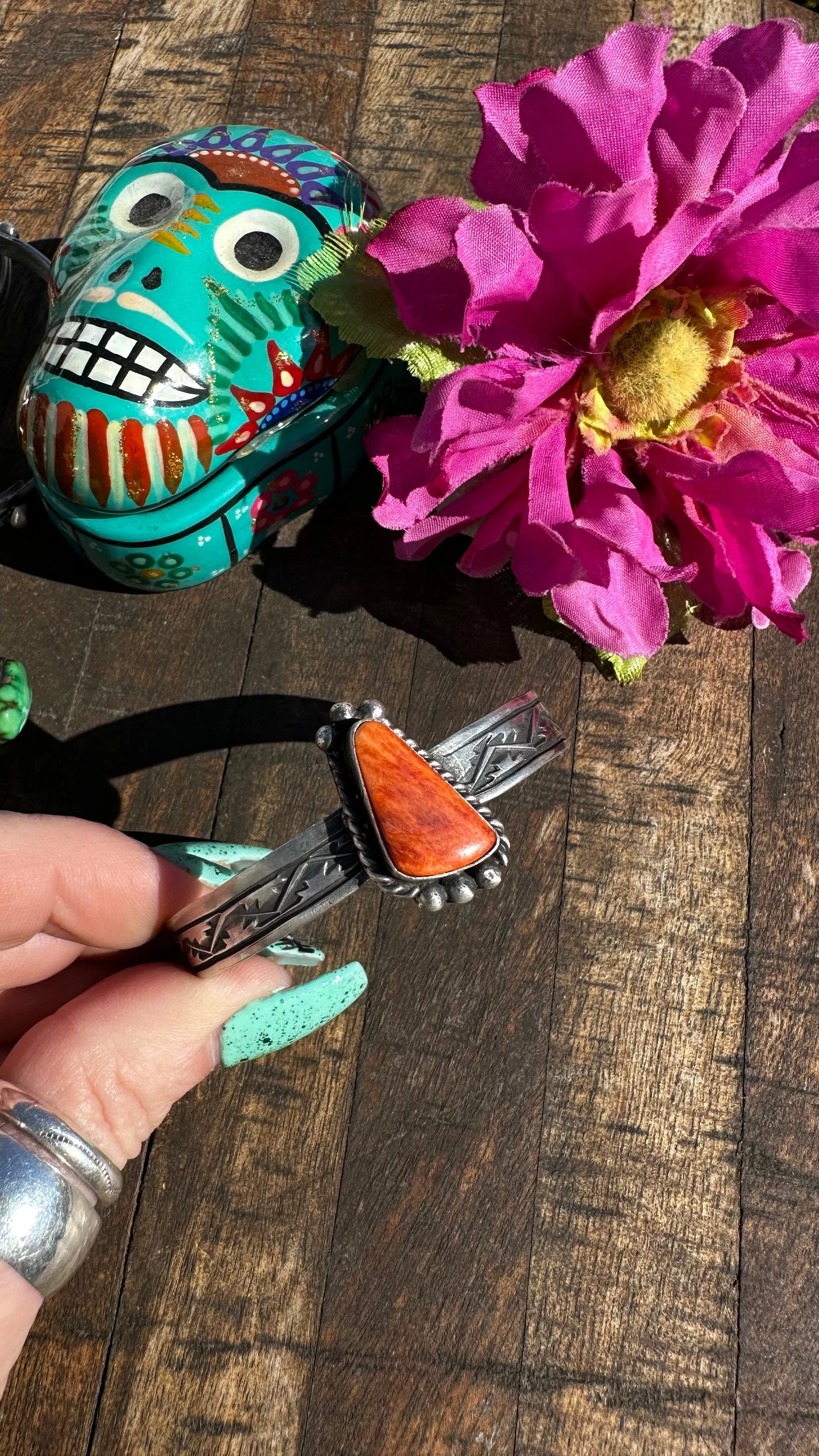 Orange Spiny Stamped Cuff #1