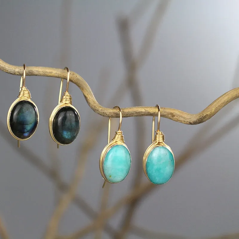 Oval Amazonite Wire Wrapped Earrings