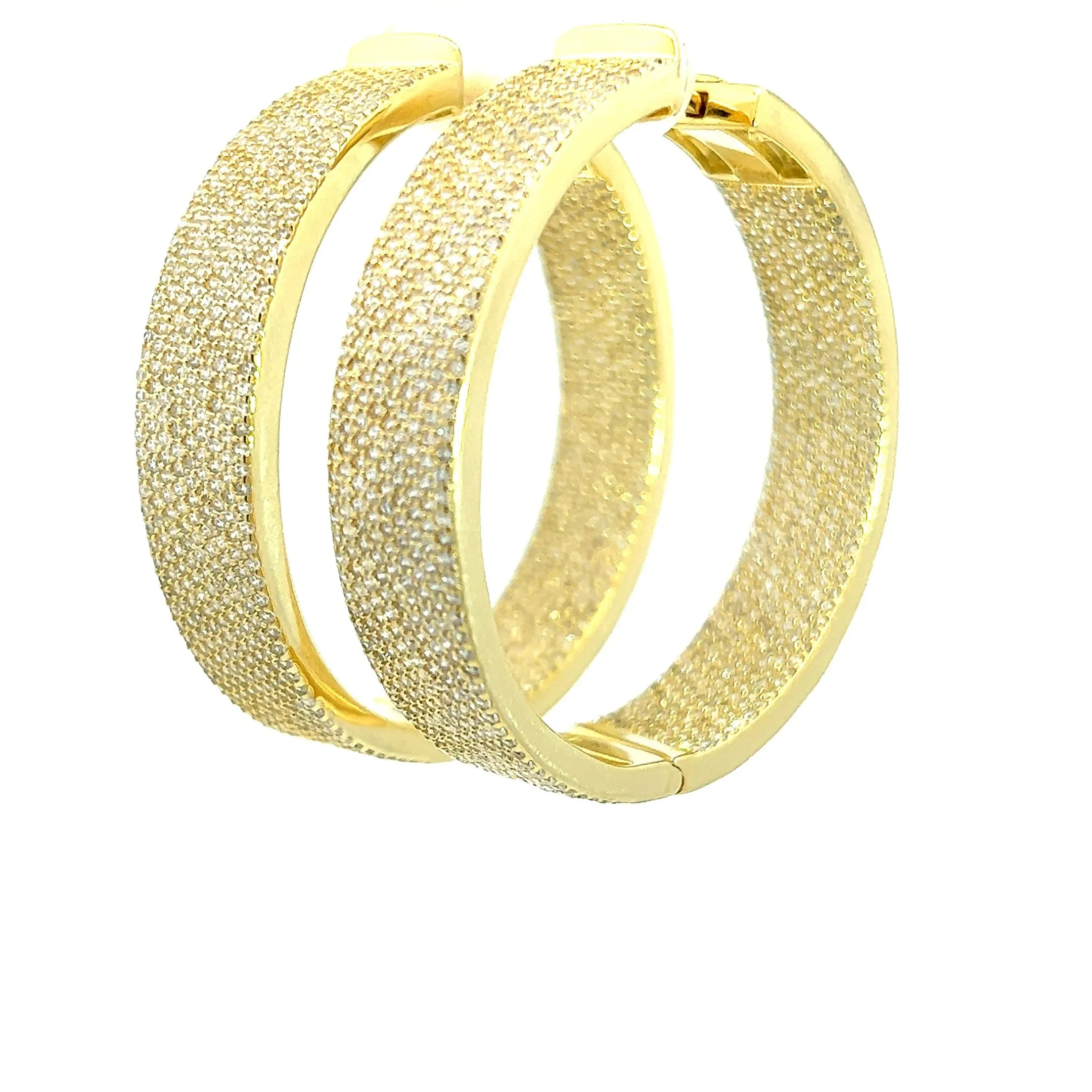 Pave CZ Crystal 925 Sterling Silver Hoop Earrings