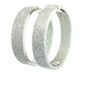 Pave CZ Crystal 925 Sterling Silver Hoop Earrings