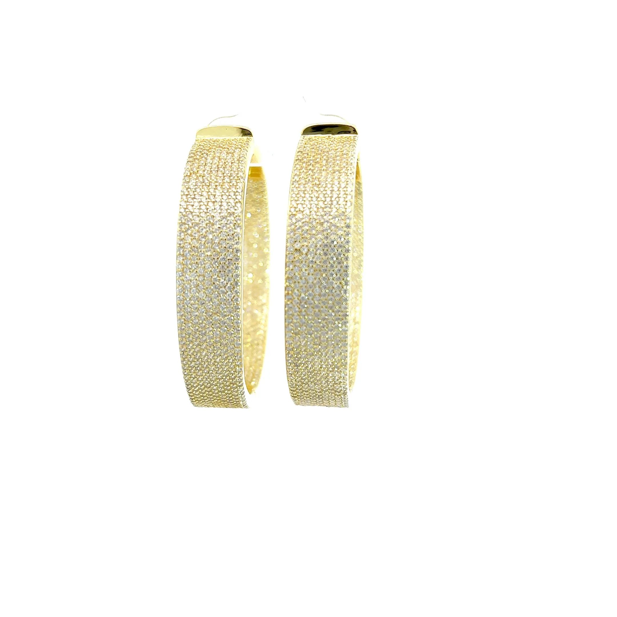 Pave CZ Crystal 925 Sterling Silver Hoop Earrings